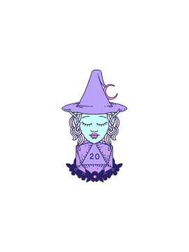 starburst effect animation of Retro Tattoo Style elf mage character with natural twenty dice roll
