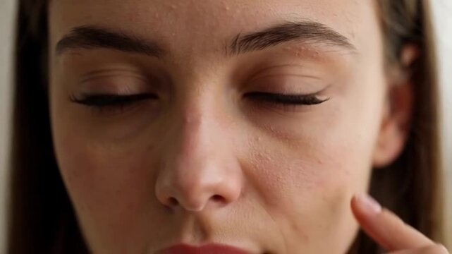 Close up woman touching under eye skin beauty skincare female face cosmetic care dark circle concept