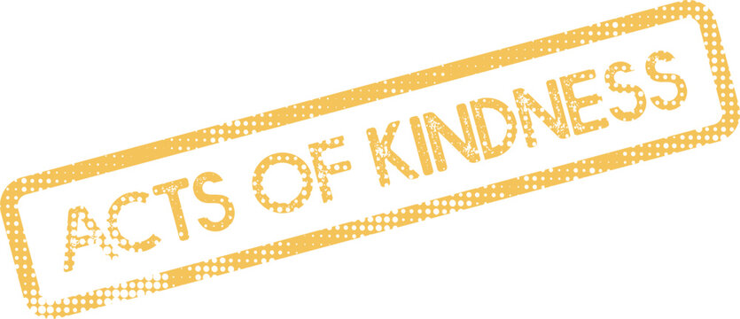 Yellow textured rubber stamp impression for Acts of Kindness message symbolizing goodwill and compassion