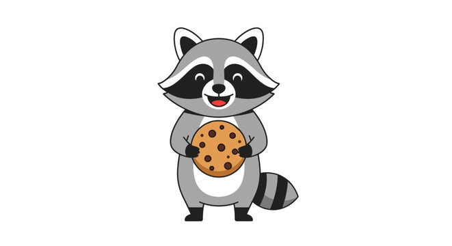 Cute Raccoon Holding Chocolate Chip Cookie - Cartoon Animal Vector
