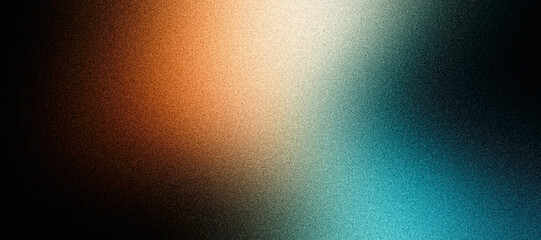 Dark grainy background, teal orange blue black color gradient, abstract glowing blurred shape, noise texture header, banner, poster, backdrop, cover or wallpaper design