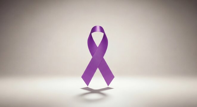 Purple ribbon symbolizing awareness for Functional Neurological Disorder (FND) in a studio setting with soft lighting. 