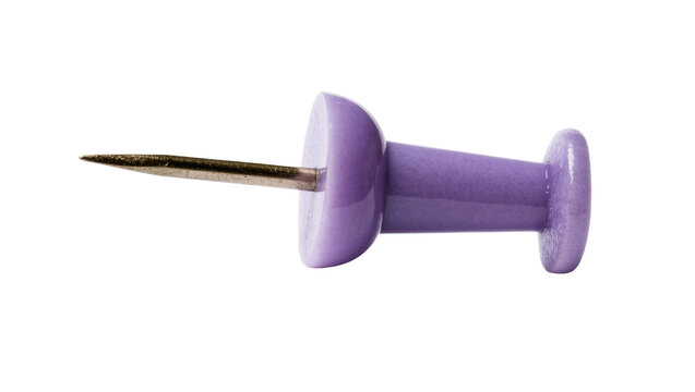 Isolated single purple plastic pushpin with a sharp metal point for office and home use