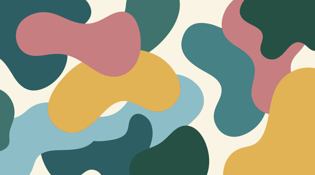 Seamless abstract organic blobs pattern in muted pastel colors.
