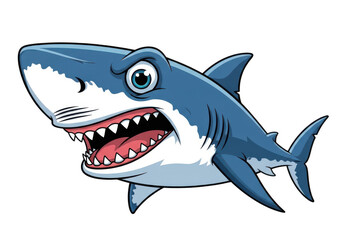 Naklejka premium Cartoon shark with open mouth on transparent background