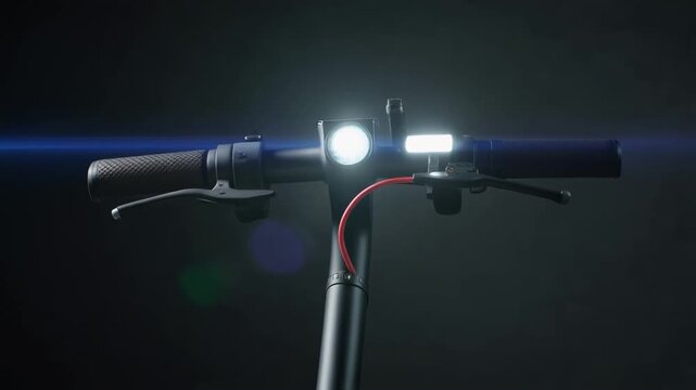 ミニマルな暗闇で柔らかく点灯するモダンな電動キックボードのフロントライト