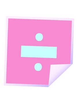 jiggle and pause animation of square peeling sticker cartoon of a division symbol