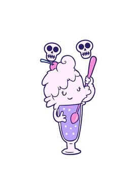 spinning skulls animation of a cartoon ice cream soda girl