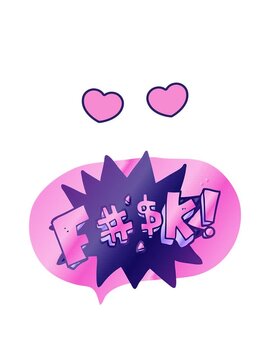 spinning hearts animation of freehand drawn speech bubble cartoon swearword