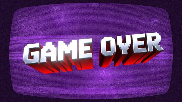 Retro 80s Style Game Over Screen With Textured Purple Background And 3D Text