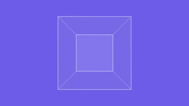 Rotating 3D wireframe square on purple background