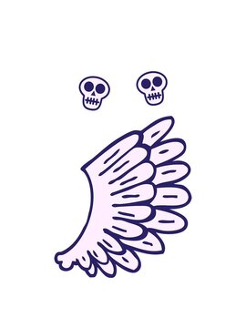 spinning skulls animation of cartoon doodle angel wings