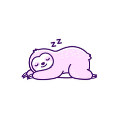 Fototapeta premium Cute sleeping pink cartoon sloth illustration with 'Zzz' above, adorable relaxed animal character design, sweet minimalist drawing
