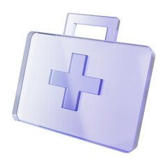 Obraz premium Medical kit icon plus symbol holographic glass style isolated on transparent png background. geometric refraction light design graphic decoration crystal. 3drendering