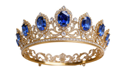 Isolated magnificent golden crown featuring brilliant blue sapphires and sparkling diamonds © Hannah