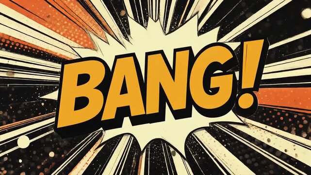 Comic style explosion text with bold BANG word showing dynamic pop art impact background