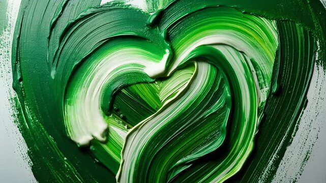 Green artistic heart painted with textured strokes representing eco friendly values
