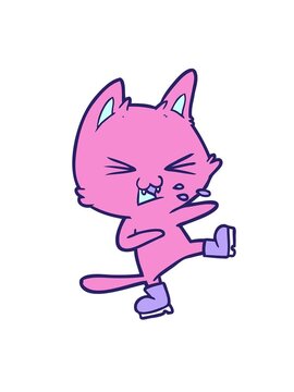 shaking motion animation of cartoon cat hissing wearing big boots