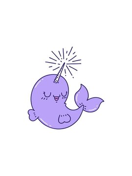 splitting effect animation of illustration of a tattoo style happy narwhal