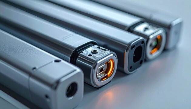 Close-up of Metallic Battery Terminals with Orange Charge Glow