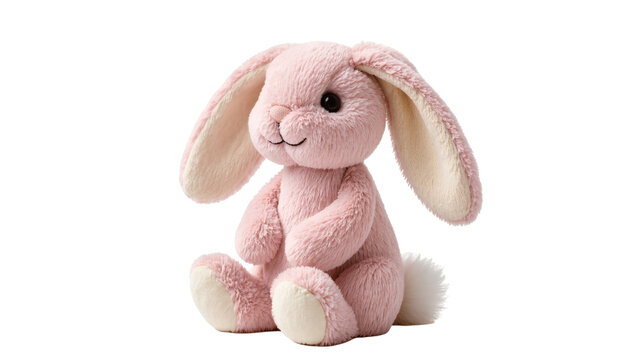 Isolated fluffy pink plush bunny rabbit sitting, a soft adorable toy for children's gifts and decoration