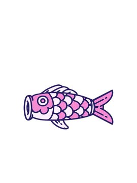 jumping motion animation of a japanese koinobori carp paper flag