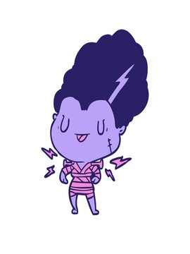stretching up animation of a cartoon undead monster bride woman