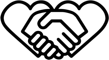 Fototapeta premium Vector Line Icon of Handshake within Heart Shapes Representing Partnership, Agreement, Love, Trust, and Social Unity