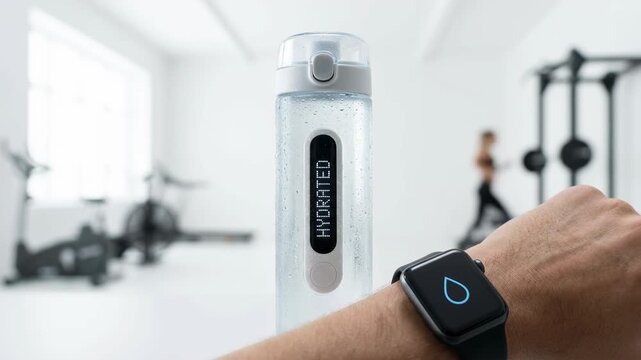 Water bottle and Smartwatch: Stay Hydrated in Style during workout.