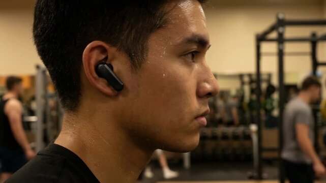 A determined individual pushing physical boundaries at the fitness center with true focus. 