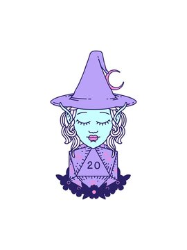 power up animation of Retro Tattoo Style elf mage character with natural twenty dice roll