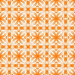 Fototapeta premium Orange and white ikat geometric seamless pattern background with traditional ethnic tribal ornament and abstract textile texture for wallpaper, fabric, and digital design.