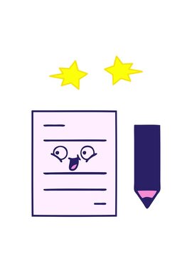 spinning stars animation of cute cartoon of a test paper