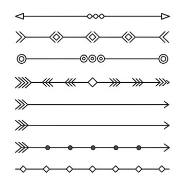 Minimal divider ps line set vector illustration for rustic or classic design, with arrows, diamonds, and circles for borders
