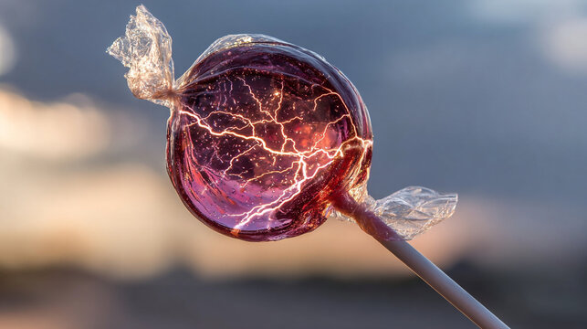 Electric lollipop with lightning effect on stick against sunset