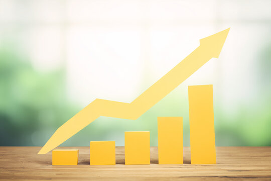 Gr&aacute;fico com seta crescente representando crescimento financeiro, sucesso econ&ocirc;mico e aumento de resultados