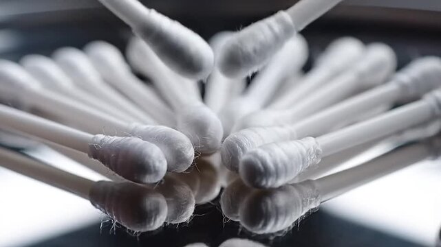 Sterile disposable cotton ear swabs arranged together, pristine and ready for personal care and hygiene applications