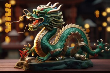Fototapeta premium A statue of a dragon placed on a table. Perfect for fantasy-themed projects or home decor concepts.