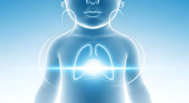 Abstract illustration of a baby's chest with illuminated lungs, representing congenital health awareness and medical science perfect for Congenital Diaphragmatic Hernia Action Day