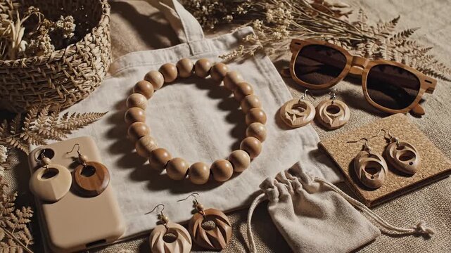 Boho Natural Wood Jewelry and Sunglasses Styling.
