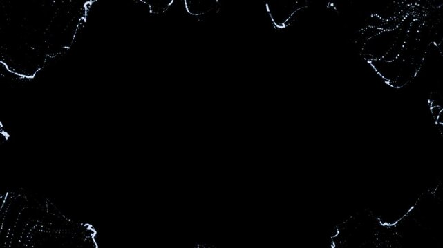 Abstract glowing particle waves forming a dynamic frame on a black background, creating a futuristic digital energy border with motion and depth.