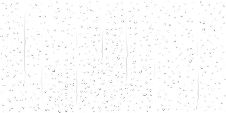 Realistic transparent scattered dew or rain water drops on wet clear window glass surface crystal clarity overlay with water-drop, dripping, droplets, liquid drop  effect on PNG background