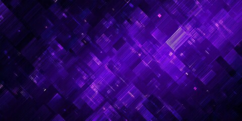 Abstract digital background features intense glowing purple geometric shapes with fine parallel lines