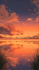 Obraz premium Sunset Reflection on Water with Clouds