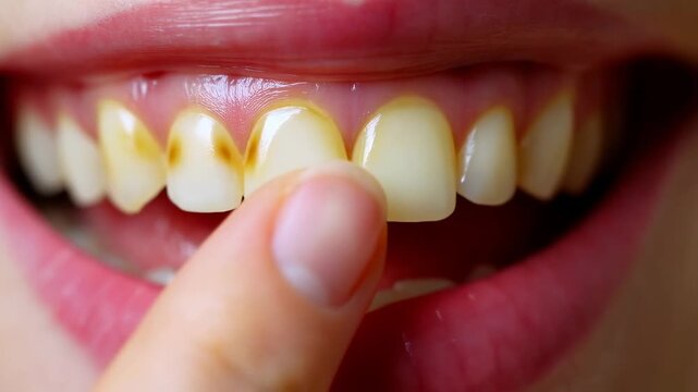 Closeup of tooth comparison: highlighting stain removal and oral health techniques