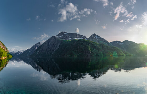Panoramic view of lake Eikesdal in Norway
