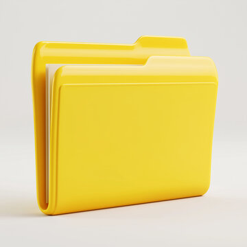 A bright yellow folder holds white documents against a plain background