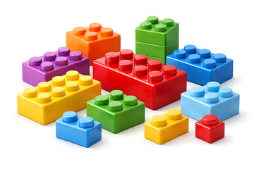 Naklejka premium Assorted colorful plastic building blocks for children education and play isolated on white background