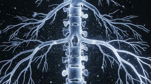 Abstract Neural Network and Spinal Cord Animation with Glowing Energy Pulses