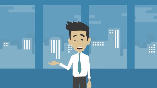 Businessman presenting in office meeting animation, corporate presentation and professional communication concept